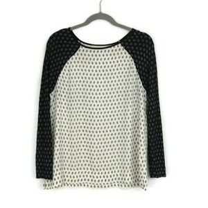 Loft Raglan Stamp Print Mixed Media Long Sleeved Top Size Small